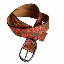 J. Jill Multicolor Embroidered Ribbon Trim Leather Belt Small - £25.71 GBP