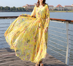 Summer Floral Chiffon Dress Women Custom Plus Size Loose Fitting Flower Dress image 6