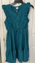 Summer Dress Women&#39;s Smocked Short Ruffle Dresses Turkish Blue Green Sz L NWT - £14.96 GBP