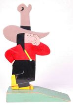 Big 16" Door Stop Wooden Mexican Cowboy Wedge Hand Painted Folk Art-Big Hat - $67.49