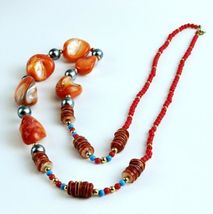 Vintage Necklace Orange Shells and Abalone Beads Fashion Jewelry image 2