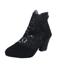 Vintage Patchwork Embroidery Ankle Boots Women Summer Breathable Mesh Crystal Hi - £39.52 GBP