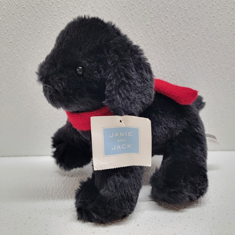 Janie &amp; Jack Black Dog With Red Scarf Plush Stuffed Animal - $39.50