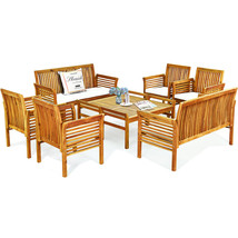 8PCS Outdoor Sofa Furniture Set Acacia Wood Frame Cushioned Chair Coffee Table - £699.13 GBP