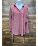 Cyanstyle Henley Sweatshirt Hoodie Women V-Neck Large Buttons Tunic Long... - $24.74 CAD