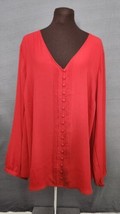 NWT Torrid Plus Sz 4X Georgette Pintuck Button-Front Blouse Long Sleeve Dark Red - £26.33 GBP