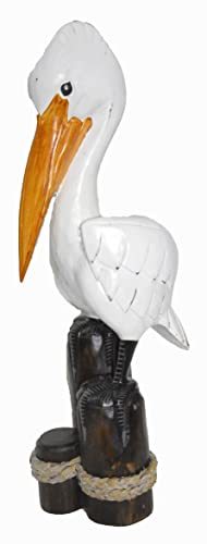 Primary image for 25" Tall Three Post Hand Carved Nautical Wood Pelican Statue Carving Sculpture A
