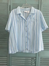 Alfred Dunner Button Up Collared Shirt ~ Sz 14 ~ Blue &amp; White ~ Short Sleeve - £17.93 GBP