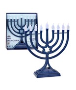 LED Electric Blue Hanukkah Menorah with Special Effects - Battery/USB Powered, S - $42.12