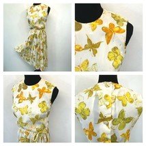 1950s Dress Butterfly Print w Belt Orange Green size S Murlen Zip Blouso... - $49.95
