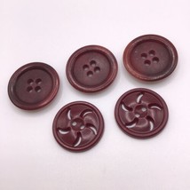 Vintage Buttons Lot Of 5 In 2 Styles Red Wine Maroon Round Plastic Sewing - $7.91