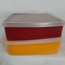 Tupperware Sandwich Keepers Lot of 2 Yellow and Red with Clear Lids Vintage - $11.26