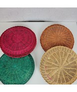 Lot of 12 Vintage Paper Plate Holder Colorful Woven Wicker Rattan Straw - £20.48 GBP