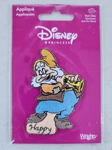 Disney Snow White &quot;Happy&quot; Dwarf Embroidered Iron On Patch Vtg New Sealed... - $13.12