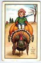 Thanksgiving Postcard Child Rides Turkey Buggy Cart Whitney Fantasy Vint... - £15.97 GBP