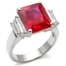 Square Cut Red CZ Cocktail Ring July Birthstone .925 Sterling Silver - £25.11 GBP
