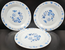 3 Arcopal Blue Onion Dinner Plates Set Vintage White Milk Glass Serving Dish Lot - £37.04 GBP