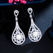 CWWZircons Noble White CZ Stones Pave Hanging Vintage Bridal Long Drop  Earrings - £18.27 GBP