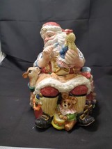 Fitz &amp; Floyd Santa&#39;s Magic Workshop Candy Jar Christmas 1996 Ceramic Wor... - £47.67 GBP