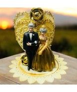 Vtg 50th Wedding Anniversary Cake Topper Grey Hair Bride Groom Gold Hong... - $461.41 MXN