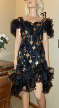 Vtg 80 90s Dave &amp; Johnny Black/Gold Sequin Bling Holiday Party Dress S/M 36 Bust - £69.63 GBP