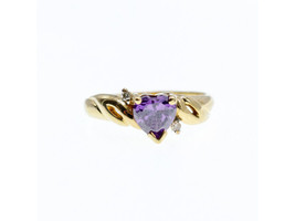 10K Yellow Gold Amethyst &amp; Diamonds Heart Ring Size 7 - $378.03