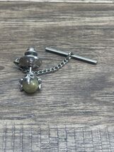 Vintage Silver Tone Green Glass Stone Tie Tac Pin Estate Jewelry Find KG JD - $8.91