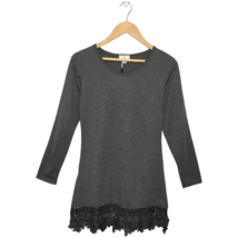 New Match Stick Lace Bottom Long Sleeve Holiday Mini Dress Charcoal Gray XS - $17.81