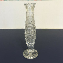 Vintage flower bud heavy footed cut glass vase with scalloped edging mid century - £26.04 GBP