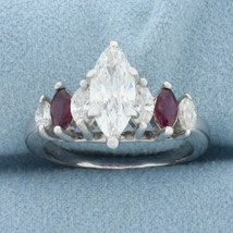 Marquise Diamond and Ruby Engagement Ring in 14k White Gold - £3,491.39 GBP