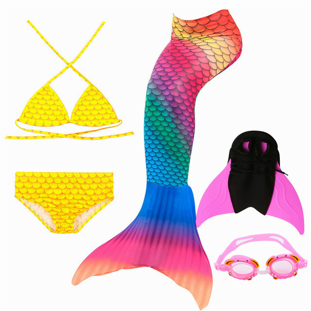 New Kids Mermaid Tail With Monofin Bikini Vacation Photo Props Cosplay Costume