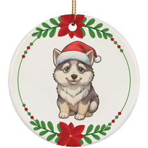 Cute Siberian Husky Puppy Dog Santa Hat Christmas Ornament Ceramic Gift Decor - £11.83 GBP