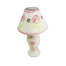 Rose Candlestick Votive Holder with Shade Hand Painted Ceramic 9 Inch Pink Cream - £11.71 GBP