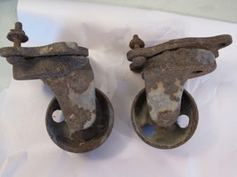 2 Huge Antique Vintage Matching Cast Iron Industrial Caster Cart Wheels - £74.00 GBP