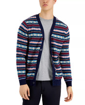 Mens Cardigan Button Up Sweater Cozy Navy Fairisle Size Large CLUB ROOM $69 -NWT - £14.46 GBP