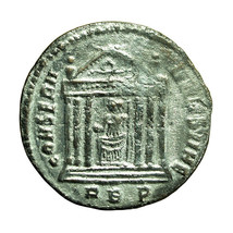 Roman Coin Maxentius Follis AE24mm Head / Hexastyle Temple Roma 03960 - $49.49