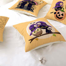 Halloween Linen Cute Cartoon Printed Kitten Pumpkin Head Pillow Cover - £9.31 GBP