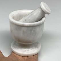 2.16 lbs, 3.8&quot;x3.7&quot;, Natural Marble Crystal Pestle and Mortar Handmade, ... - £93.42 GBP