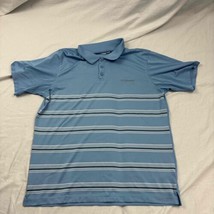 Columbia Mens Polo Shirt Aqua Blue Striped Short Sleeve Large - $17.82