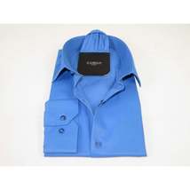 Men's Shirt, Hankie CASILA Turkey Cotton Blend Long Sleeves 502030-05 Solid Blue image 3