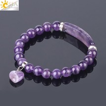 Purple Crystal Quartz Amethysts Bracelets Natural Round Beads Bangle Women&#39;s Han - £14.20 GBP