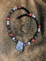Veined Howlite Center Stone With Larkvikite Labradorite/Volocanic Accent Beads - £24.38 GBP