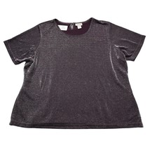 Avenue Shirt Womens 26 Brown Short Sleeve Solid Crew Neck Glitter Knitted Top - £13.97 GBP