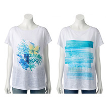 NWT Daisy Fuentes Slubbed Graphic Tee Women&#39;s Scoop neck Short Sleeves T-Shirt - £15.72 GBP