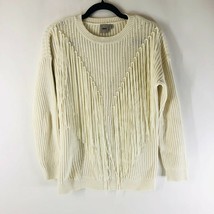 Asos Womens Sweater Fringe Chunky Knit Crew Neck Oversized Cotton Ivory Size 0 - £11.32 GBP