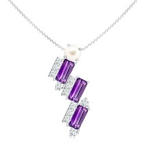 925 Sterling Silver Pearl, Amethyst Three Stone Pendant Necklace Womens ... - $90.99 CAD