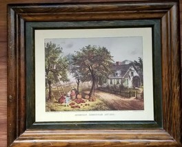 Currier &amp; Ives Picture ~ American  Homestead ~ Autumn ~ Wood Frame ~ 11.5 x 13.5 - £35.87 GBP
