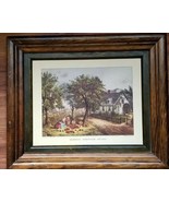 Currier &amp; Ives Picture ~ American  Homestead ~ Autumn ~ Wood Frame ~ 11.... - £35.46 GBP