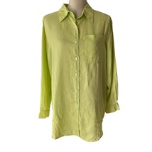 Sag Harbor Oversized Linen Button Down Shirt M Spring Green Chartreuse - £27.37 GBP