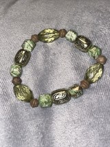 Bracelet Stretch  Beaded  Silver tone ,   Natural Looking Beads - $3.00